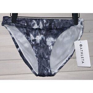 NWT Athleta Sz MEDIUM Tulum Tie Dye Bikini Bottom Chrome Blue Lined UPF 50+